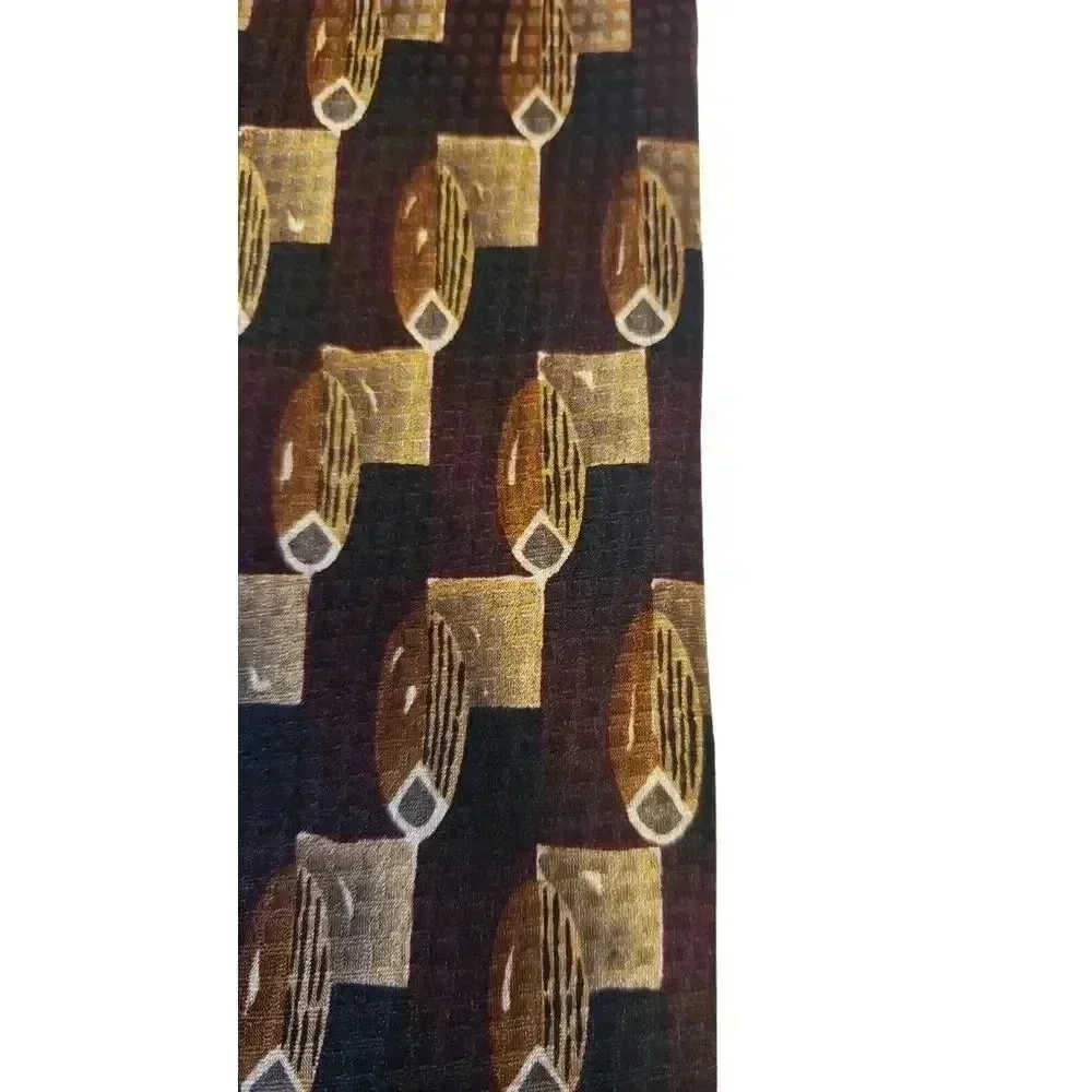 Tesoro Rosso Uomo Moda Luxury Silk Neck Tie Geometric Vintage Black‎ Gold Office